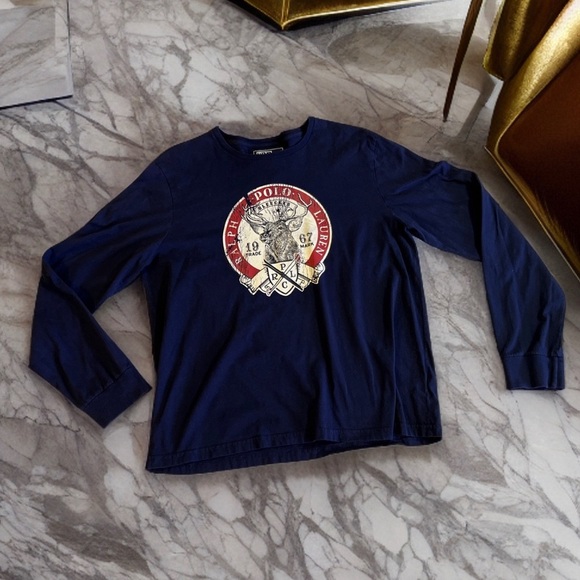 Vtg POLO by Ralph Lauren Men Green Crewneck Long Sleeve Tee Sz L Bleecker Deer - Picture 2 of 16